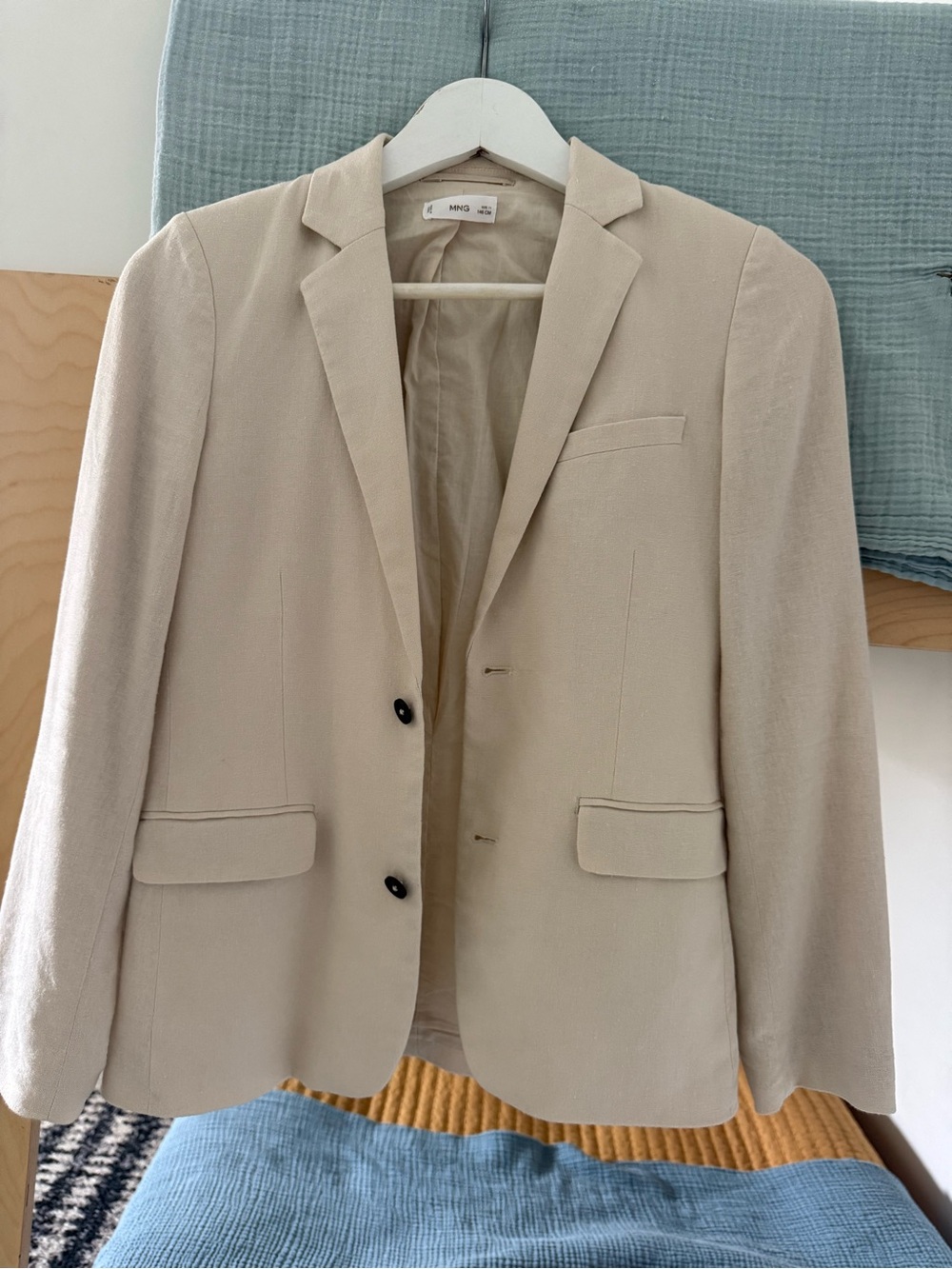 Mango boys big kid 11 y 146 cm linen Light Beige Tailored Blazer